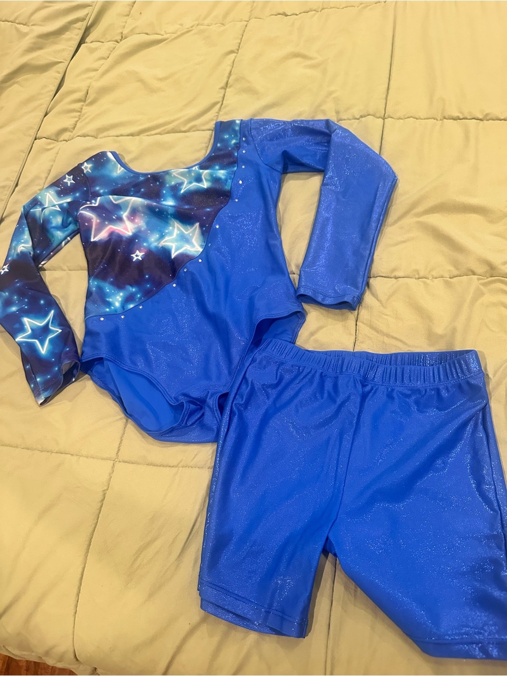 Girls' Blue Star-Print Long Sleeve Leotard